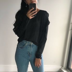 Black ruffle sleeve blouse
